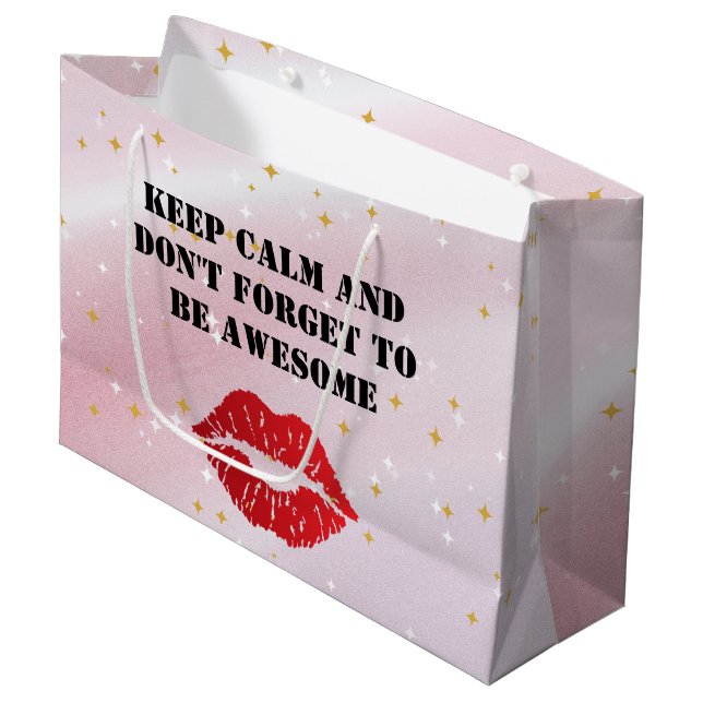 Bold Red Lips Aesthetic Large Gift Bag (Front Angled)