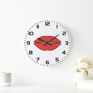 Bold Red Lips Pop Art Large Clock