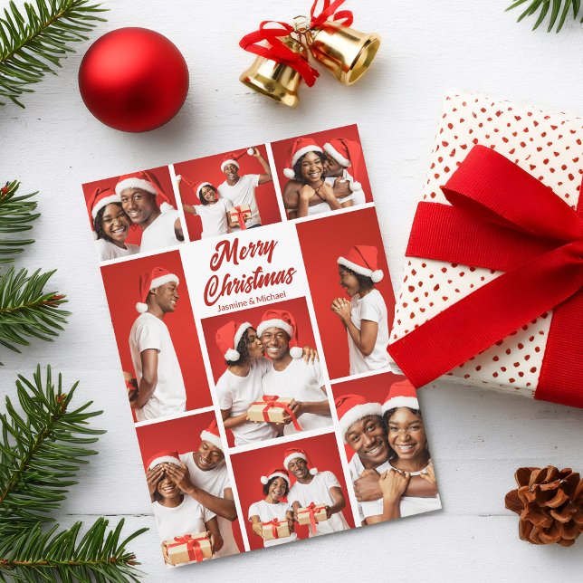 Bold Red Merry Christmas Photo Collage 2025 Holiday Card (Creator Uploaded)