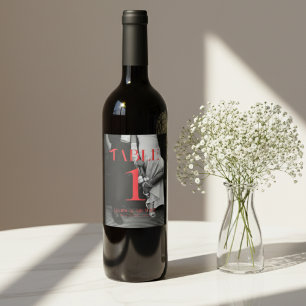 Bold Red Modern Black and White Photo Wedding Wine Label
