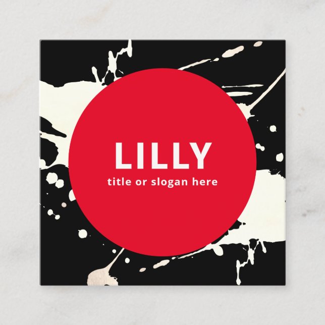 Bold Red Modern Painted Abstract Square Business Card (Front)