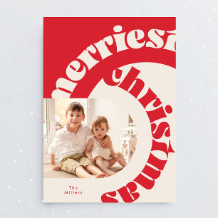 Bold Red Modern Typography Christmas One Photo Holiday Card