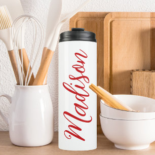 Bold Red Name in Handwritten Script Custom Thermal Tumbler