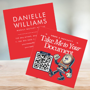 Bold Red Notary Public QR Code Fun Square Business Card