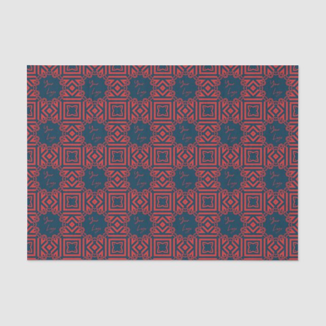 Bold Red on Navy Pattern Custom Business Logo  Tissue Paper (Front)