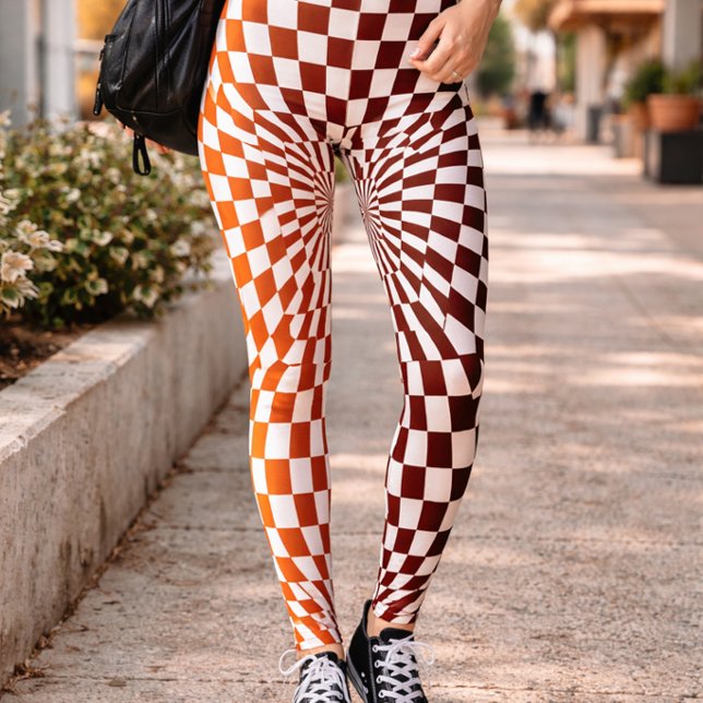 Bold Red Orange Chequered Illusion Pattern Leggings (Creator Uploaded)