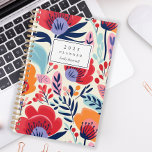 Bold Red Orange Floral Pattern Personalised 2025 Planner<br><div class="desc">Personalise this planner with your name in black italics framed by a white rectangle,  on a bold,  colourful pattern of red,  orange and purple flowers on a beige background.</div>