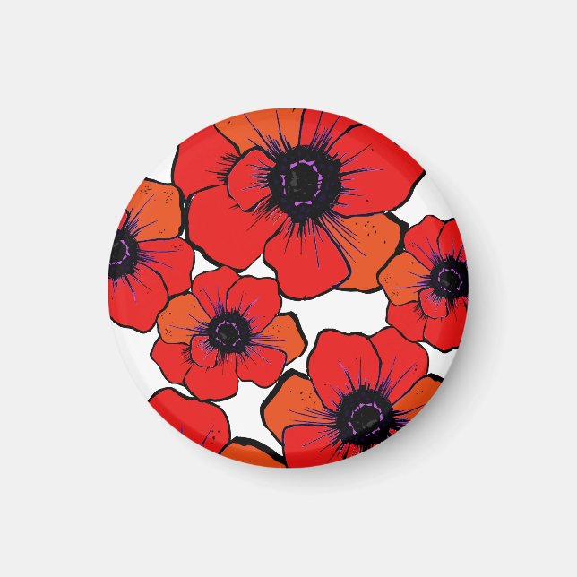 Bold Red Orange Poppies Magnet (Front)