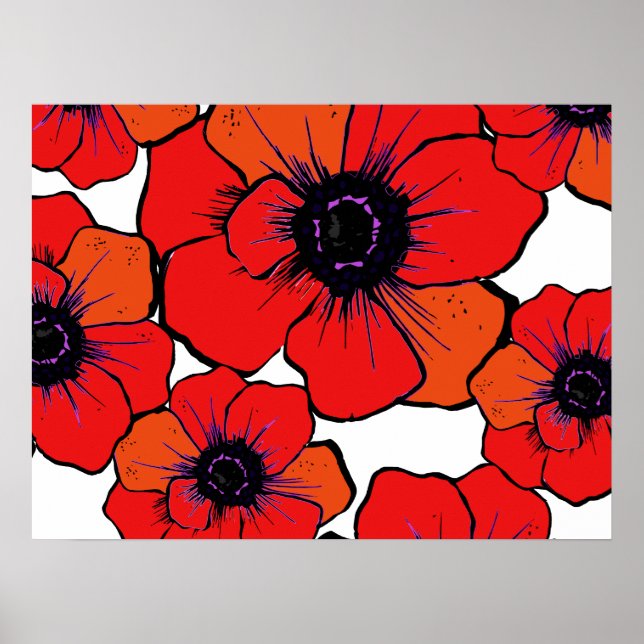 Bold Red Orange Poppies Poster (Front)