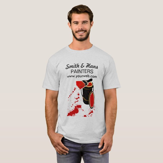 Bold Red Paint House Painter Paint Brush Splashes T-Shirt (Front Full)