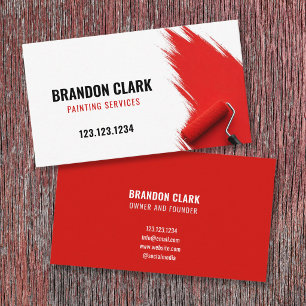 Bold Red Paint Roller Sweep Striking Painting Business Card