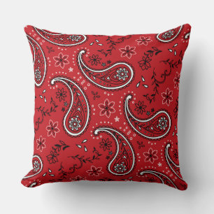 Bold Red Paisley Pattern with Floral Accent Cushion
