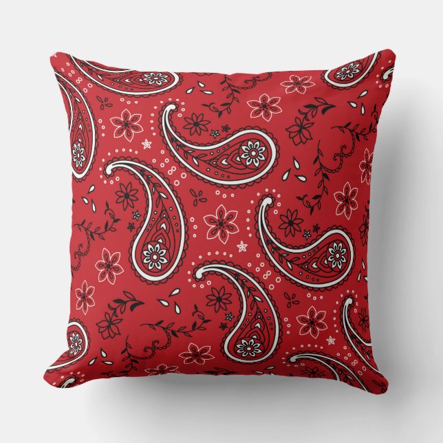 Bold Red Paisley Pattern with Floral Accent Cushion (Front)