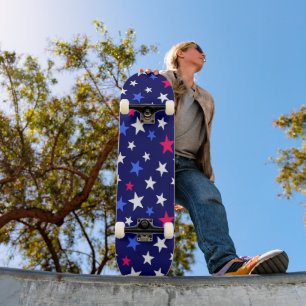 Bold Red, Patriotic Blue, and White Stars Skateboard