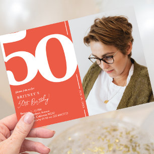 Bold Red Photo 50th Birthday Invitation