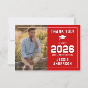 Bold Red Photo Graduation Thank You Card