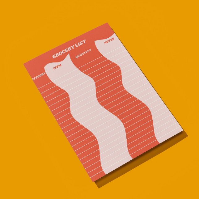Bold Red Pink Groovy Grocery List Notepad (Creator Uploaded)