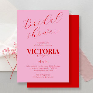 Bold red & pink handwritten script Bridal Shower Invitation