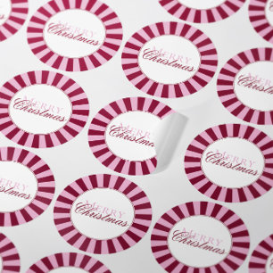 Bold red pink stripe Christmas Party sticker