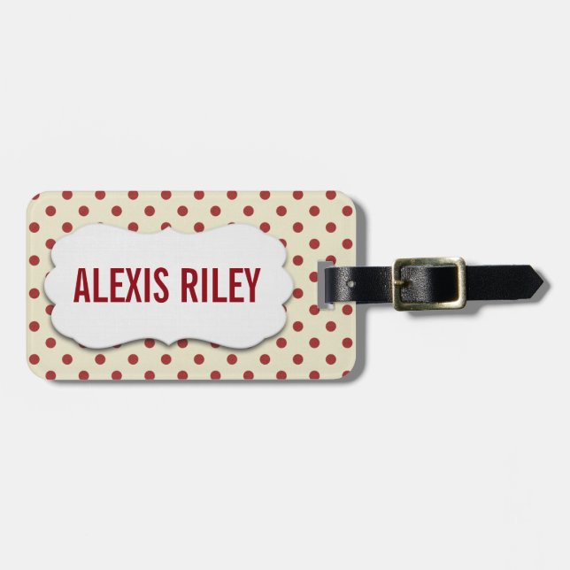 bold red polka dots luggage tag (Front Horizontal)