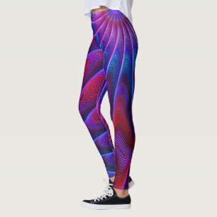 Bold Red Purple Blue Coloured Fractal Lines Leggings