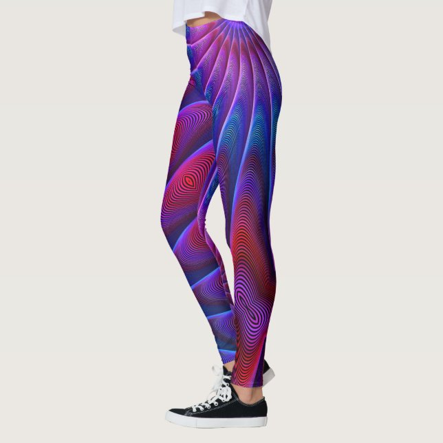 Bold Red Purple Blue Coloured Fractal Lines Leggings (Left)