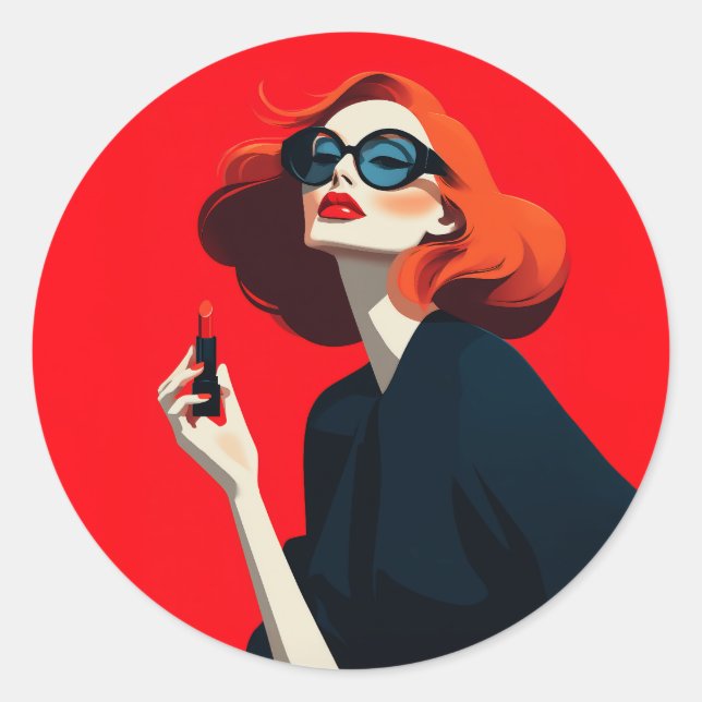 Bold Red Retro Glamour Classic Round Sticker (Front)