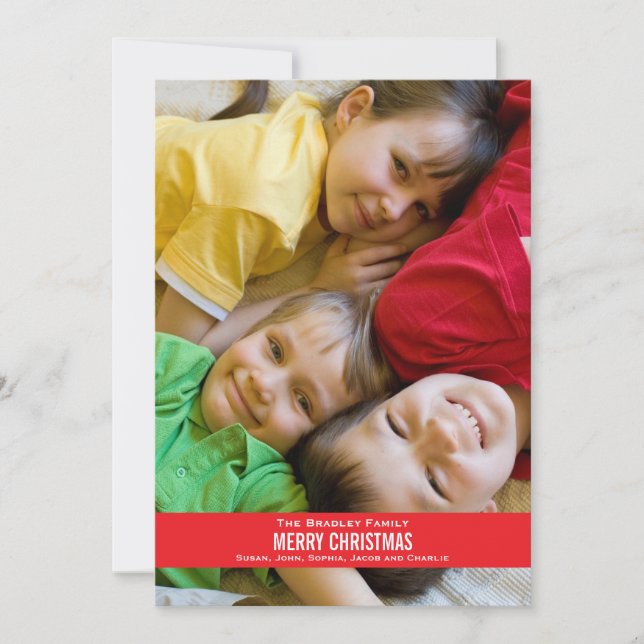 Bold Red Ribbon Christmas Card- white back Holiday Card (Front)