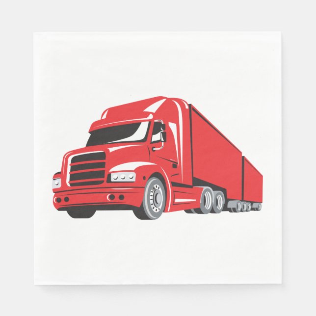 Bold Red Semi-Truck Big Rig Trucker  Napkin (Front)