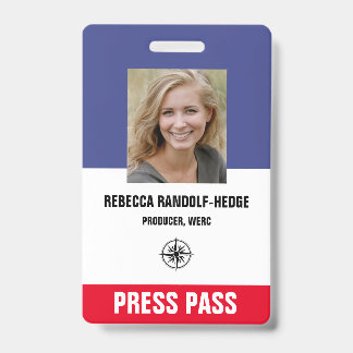 BOLD RED SPECIAL EVENT PRESS PASS - Photo I.D. ID Badge