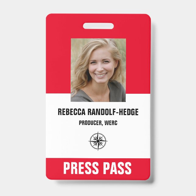 BOLD RED SPECIAL EVENT PRESS PASS - Photo I.D. ID Badge (Front)