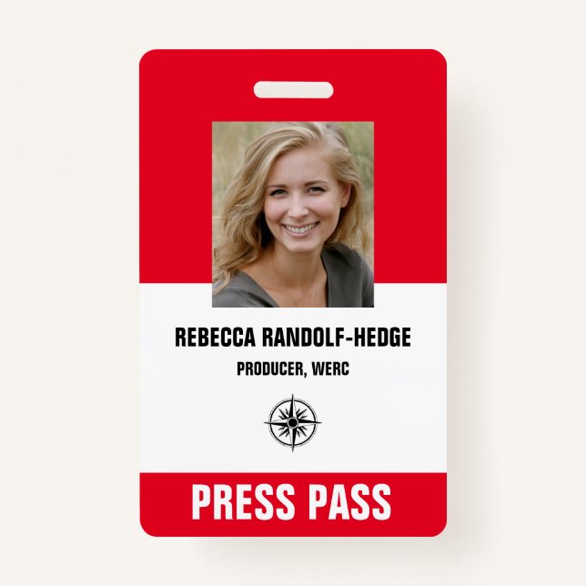 BOLD RED SPECIAL EVENT PRESS PASS - Photo I.D. ID Badge (Front)