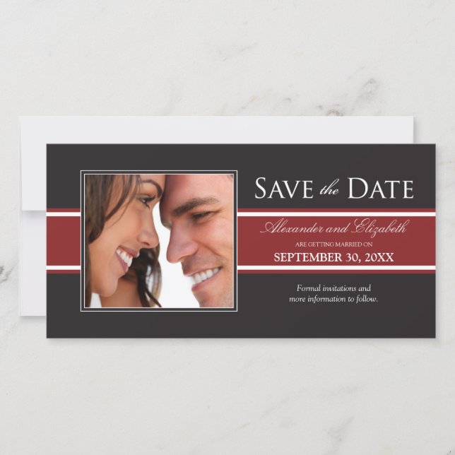 Bold Red Stripe Save the Date Announcement (Front)