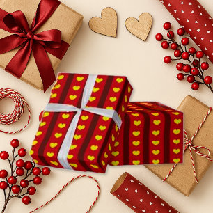 Bold Red Stripe Yellow Heart Romantic Wrapping Paper