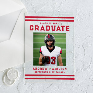 Bold Red Stripes Athletic Photo Graduation Acrylic Invitations