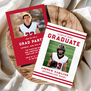 Bold Red Stripes Athletic Photo Graduation Party Invitation