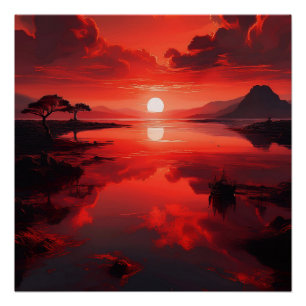Bold Red Sunset Reflection – Scenic Nature Art Poster