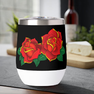 Bold Red Traditional Roses Tattoo Black