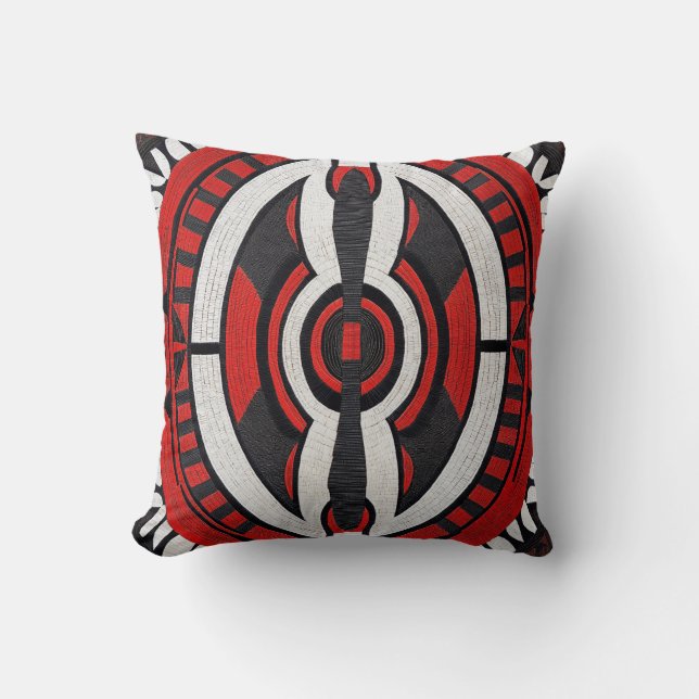 Bold Red Tribal Mosaic Pillow (Front)
