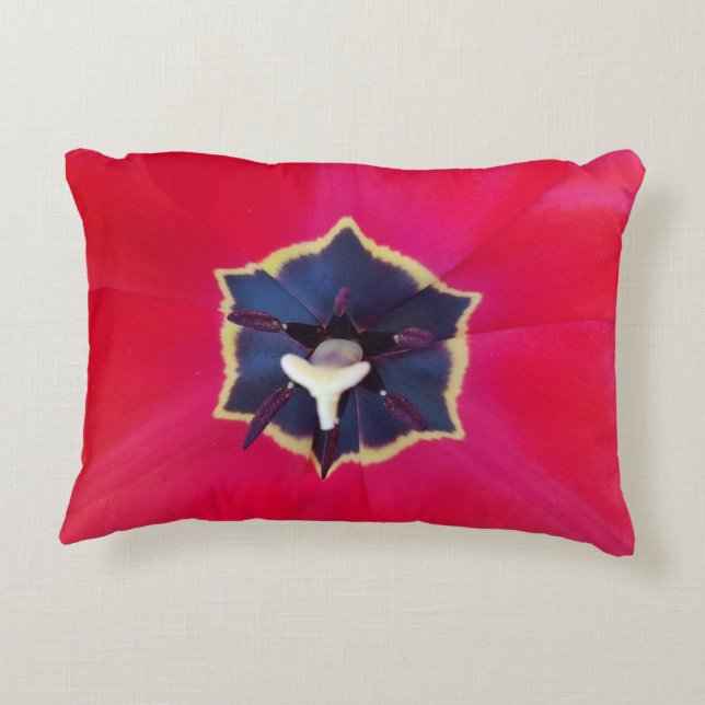Bold Red Tulip Flower Macro Nature Photography Decorative Cushion (Back)