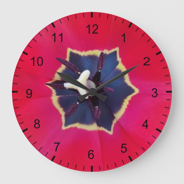 Bold Red Tulip Flower Macro Nature Photography Large Clock (Front)