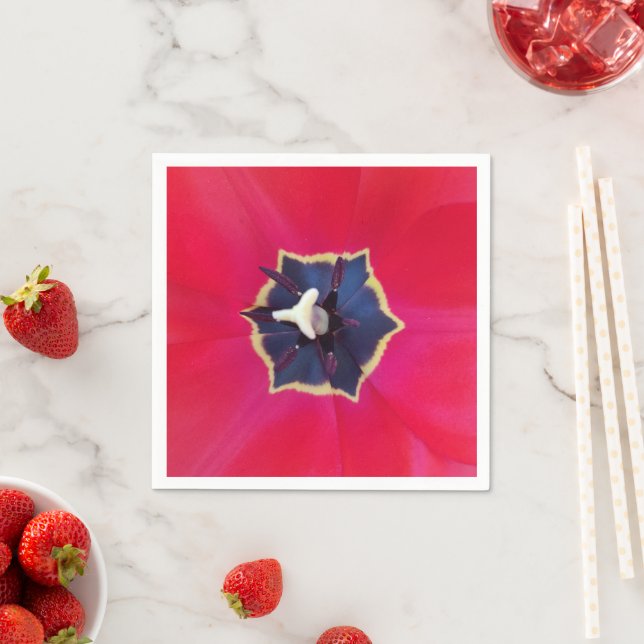 Bold Red Tulip Flower Macro Nature Photography Napkin (Insitu)