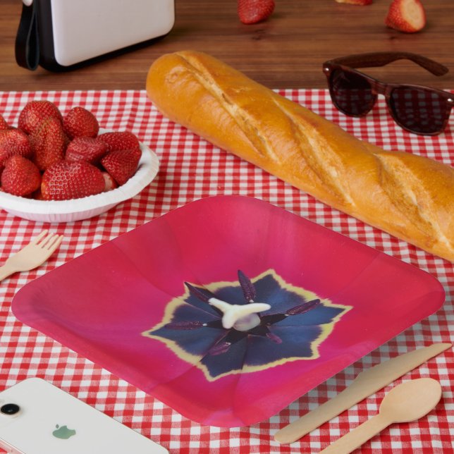 Bold Red Tulip Flower Macro Nature Photography Paper Plate (Picnic)