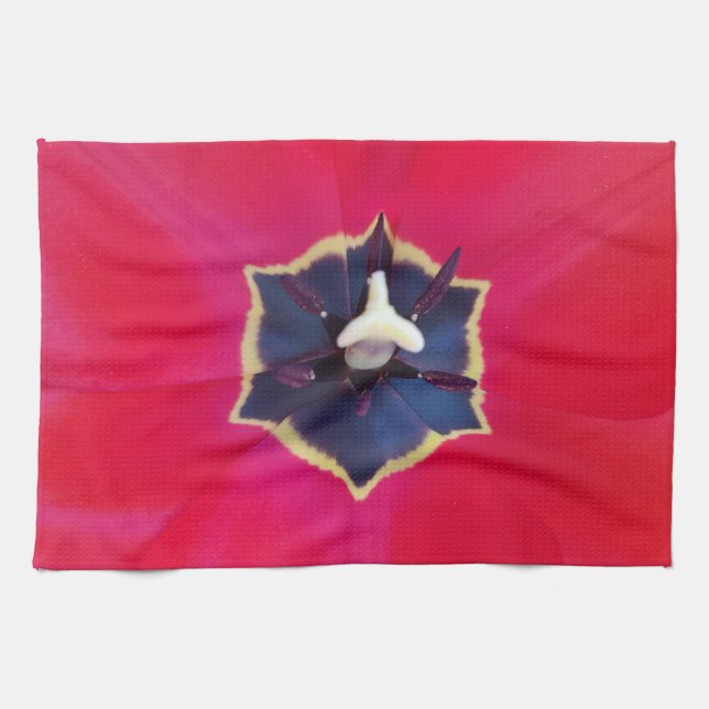 Bold Red Tulip Flower Macro Nature Photography Tea Towel (Horizontal)