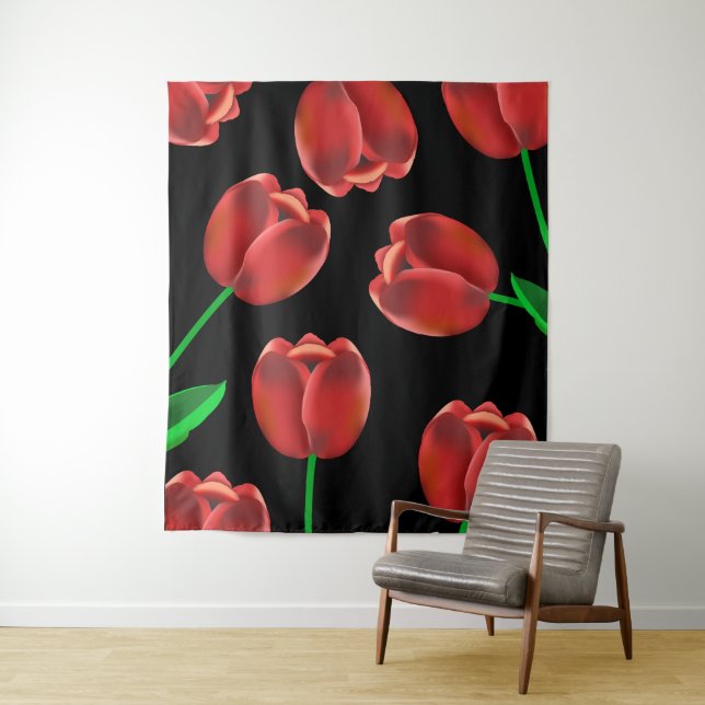 Bold Red Tulips & Black Tapestry (In Situ)
