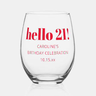 Bold Red Typography 21st Birthday Party Custom Stemless Wine Glass
