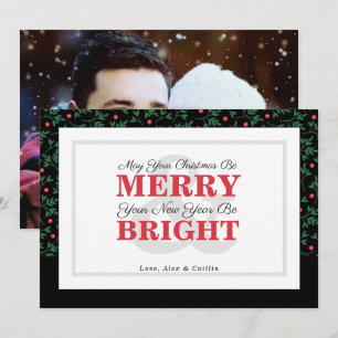 Bold Red Typography Christmas Greenery Photo Card