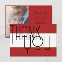 Bold Red Typography Photo Wedding Thank You