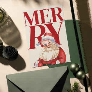 Bold Red Typography Santa Photo Holiday Card