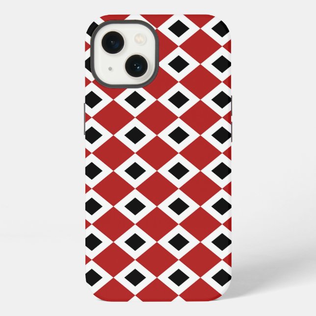 Bold Red, White, Black Diamond Pattern iPhone Case (Back)